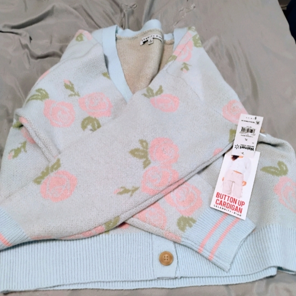 Celebrity Pink Button-Up Cardigan - Light Blue and Pink